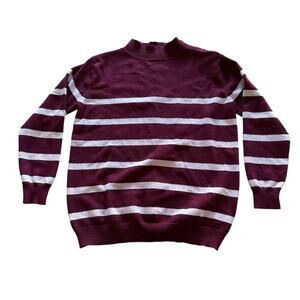 Womens Sweater Size XL Maroon Burgundy White Stripes Fisherman Preppy Nautical